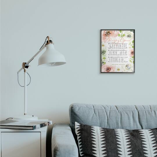 Stupell Industries Amazing Grace Pink Floral Sheet Music Wall Art
